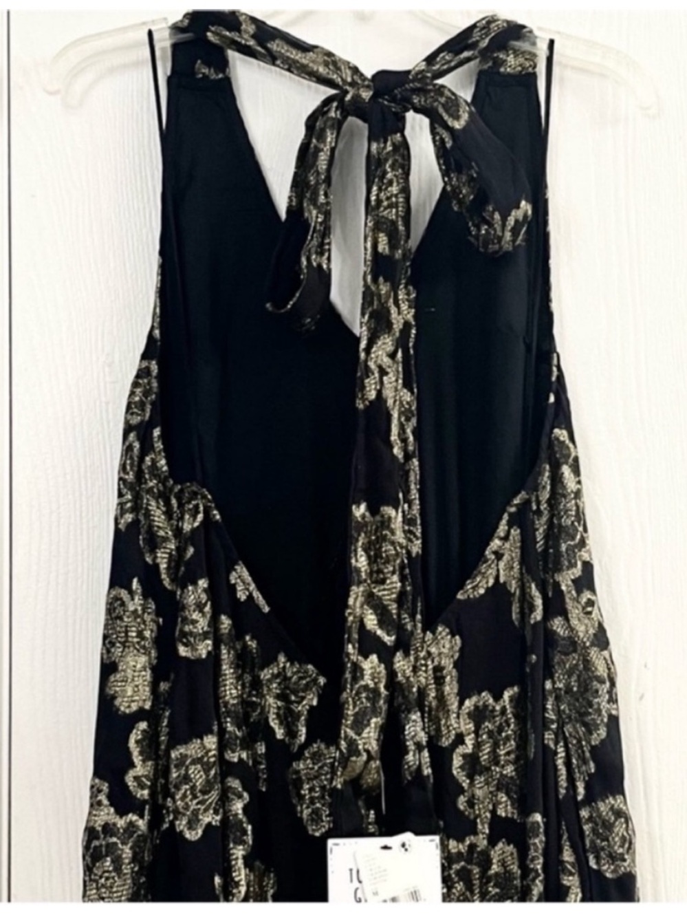 FREE PEOPLE Metallic Holding On Convertible Black Gold Floral Backless Dress M - Picture 9 of 14